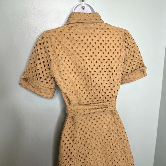 Diane Von Furstenburg Taffy Tan Eyelet Lace Wrap Cotton Belted Midi Dress 6 - Picture 8 of 11